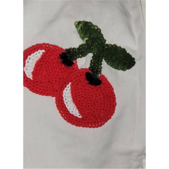 Anthropologie Dhruv Kapoor Cherries Sequin
Sleeveless Ruffled Button Blouse Top - Picture 7 of 9